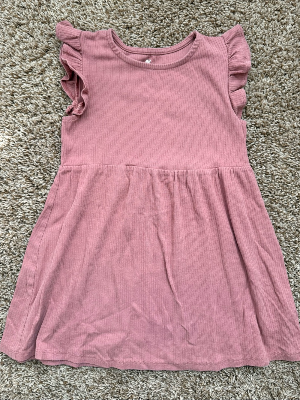 H&M Dusty Rose Ribbed Flutter-Sleeve Dress 5T/6